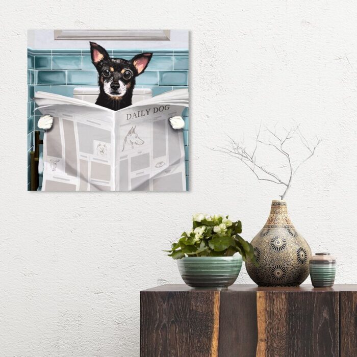 Bath and Laundry Occupied Bathroom Chihuahua, Modern and Canvas Wall Art Print for Bath - Chic Decora