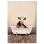 Bath and Laundry Rustic Cow Bathroom, Cabin/Lodge and Canvas Wall Art Print for Bath - Chic Decora