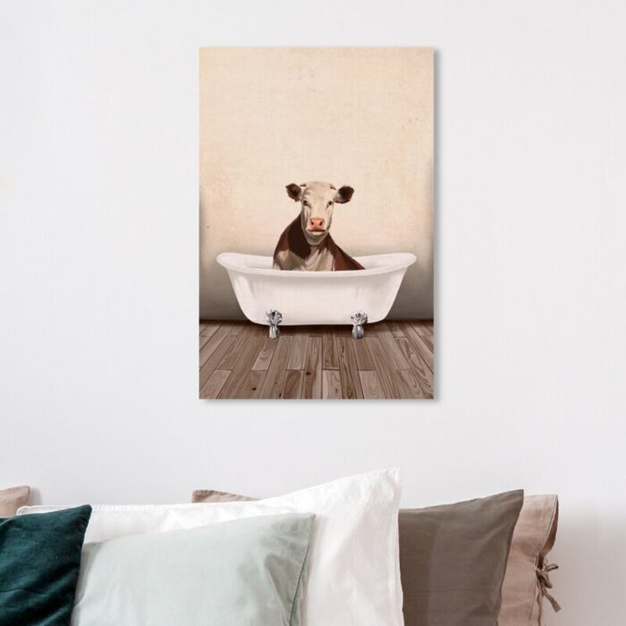 Bath and Laundry Rustic Cow Bathroom, Cabin/Lodge and Canvas Wall Art Print for Bath - Chic Decora