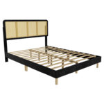 Bay Isle Home„ Bed Frame With Adjustable Rattan Headboard, Boho Platform Bed Frame With Sturdy Slats Support, No Box Spring Needed, Black - Chic Decora