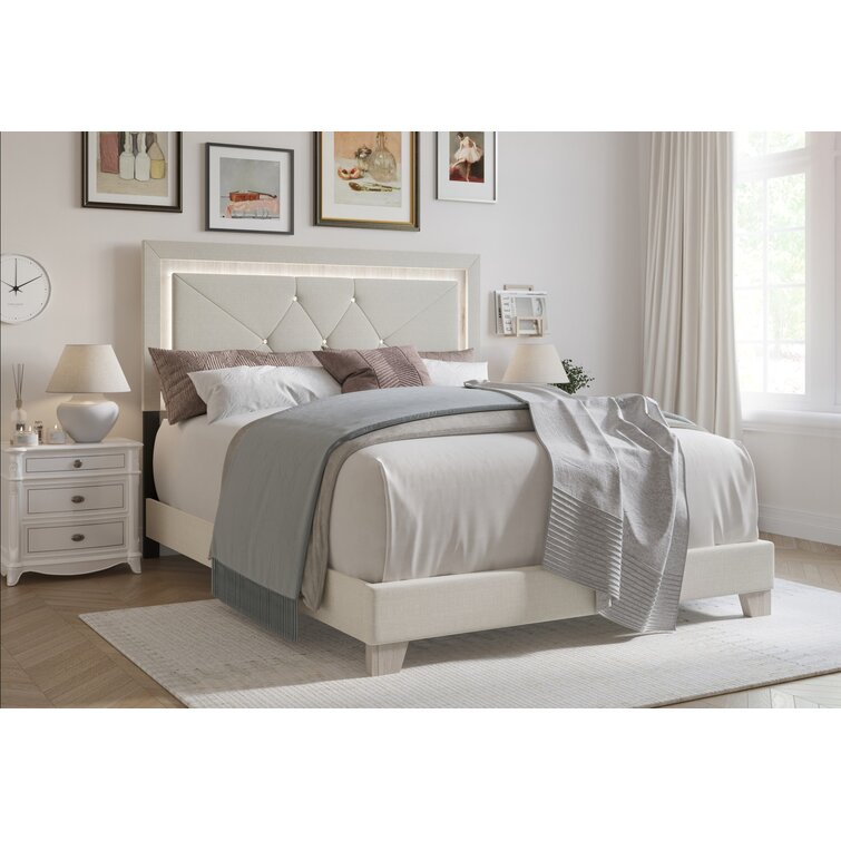 Beckville Upholstered Panel Bed with Headboard Lighting - Chic Decora