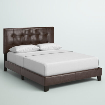 Bed, Queen Size, Platform, Bedroom, Frame, Upholstered, Pu Leather Look, Brown, Transitional - Chic Decora