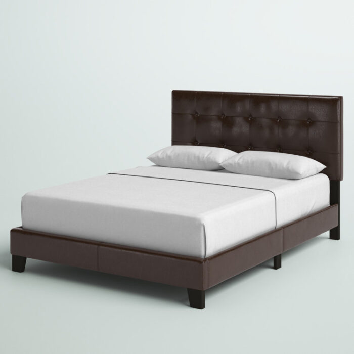 Bed, Queen Size, Platform, Bedroom, Frame, Upholstered, Pu Leather Look, Brown, Transitional - Chic Decora