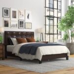 Bed, Queen Size, Platform, Bedroom, Frame, Upholstered, Pu Leather Look, Brown, Transitional - Chic Decora