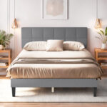 Bed Frame Upholstered Platform with Adjust Headboard and Strong, No Box Spring Needed - Chic Decora