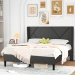 Bed Frame Upholstered Platform with Adjust Headboard and Strong, No Box Spring Needed - Chic Decora