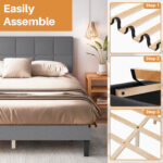 Bed Frame Upholstered Platform with Adjust Headboard and Strong, No Box Spring Needed - Chic Decora