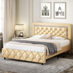 Bed Frame With Diamond Button Tufted Headboard - Chic Decora