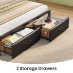 Bed Frame with Drawers and Headboard, Upholstered Storage Bed with Charging Station and LED Lights - Chic Decora