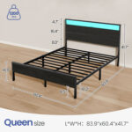 Bed Frame with Headboard, Metal Platform bed with LED Lights, Power Outlets & Under-Bed Storage - Chic Decora