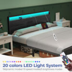 Bed Frame with Headboard, Metal Platform bed with LED Lights, Power Outlets & Under-Bed Storage - Chic Decora