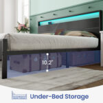 Bed Frame with Headboard, Metal Platform bed with LED Lights, Power Outlets & Under-Bed Storage - Chic Decora