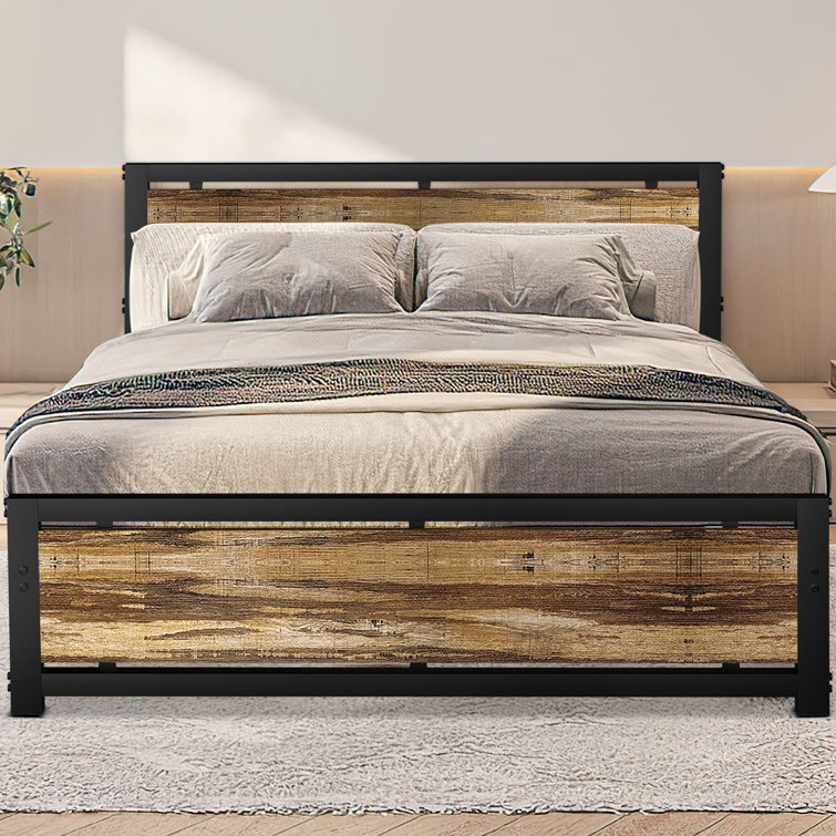 Bed Frame with Headboard and Footboard, Strong Black Metal Platform Bed, No Noise - Chic Decora