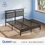 Bed Frame with Storage Headboard, Metal Platform Bed Frame with RGB Lights & Outlets - Chic Decora