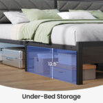 Bed Frame with Storage Headboard, Metal Platform Bed Frame with RGB Lights & Outlets - Chic Decora