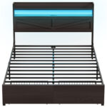 Bejo Metal Storage Bed Frame with LED Light and Charging Station - Chic Decora