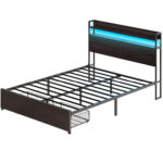 Bejo Metal Storage Bed Frame with LED Light and Charging Station - Chic Decora