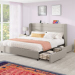 Belasquez Upholstered Metal Wingback Storage Bed - Chic Decora