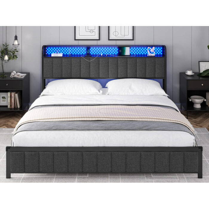 Berle Upholstered Metal Storage Bed - Chic Decora