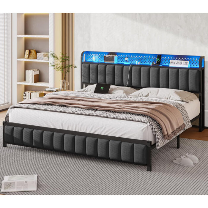 Berle Upholstered Metal Storage Bed - Chic Decora