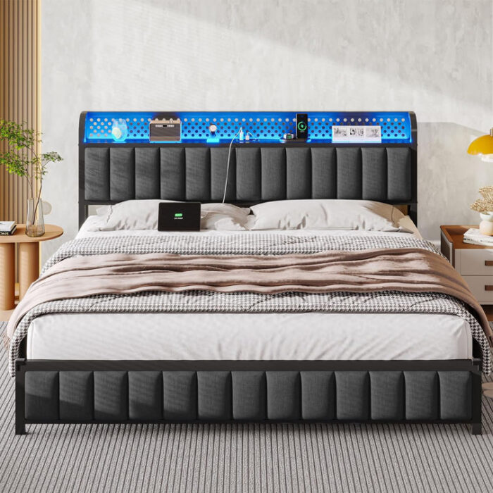 Berle Upholstered Metal Storage Bed - Chic Decora