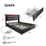 Berneil Upholstered Bed Frame with RGBW LED Lights Headboard & 4 Storage Drawers - Chic Decora