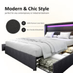 Berneil Upholstered Bed Frame with RGBW LED Lights Headboard & 4 Storage Drawers - Chic Decora