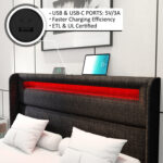 Berneil Upholstered Bed Frame with RGBW LED Lights Headboard & 4 Storage Drawers - Chic Decora