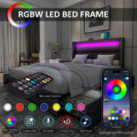 Berneil Upholstered Bed Frame with RGBW LED Lights Headboard & 4 Storage Drawers - Chic Decora