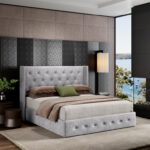 Bertile Upholstered Metal Wingback Storage Bed - Chic Decora