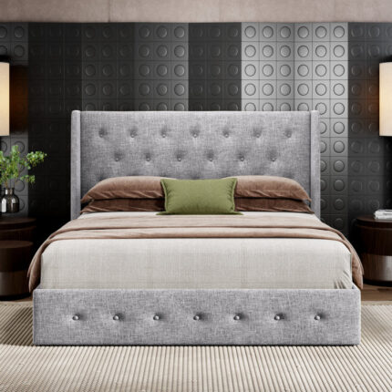 Bertile Upholstered Metal Wingback Storage Bed - Chic Decora