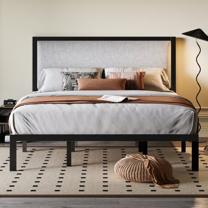 Bertilla Upholstered Metal Platform Bed - Chic Decora