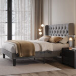 Bertillo Upholstered Metal Wingback Bed - Chic Decora