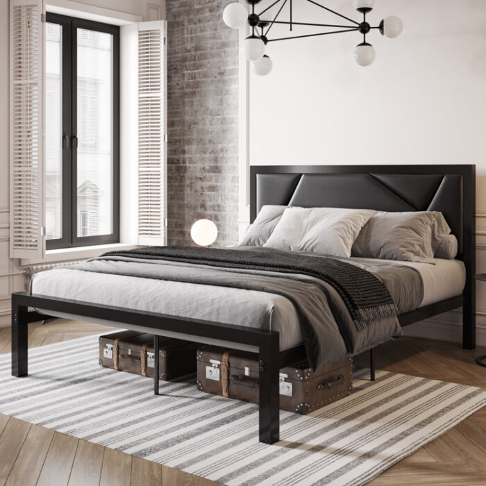 Bethina Vegan Leather Metal Platform Bed - Chic Decora