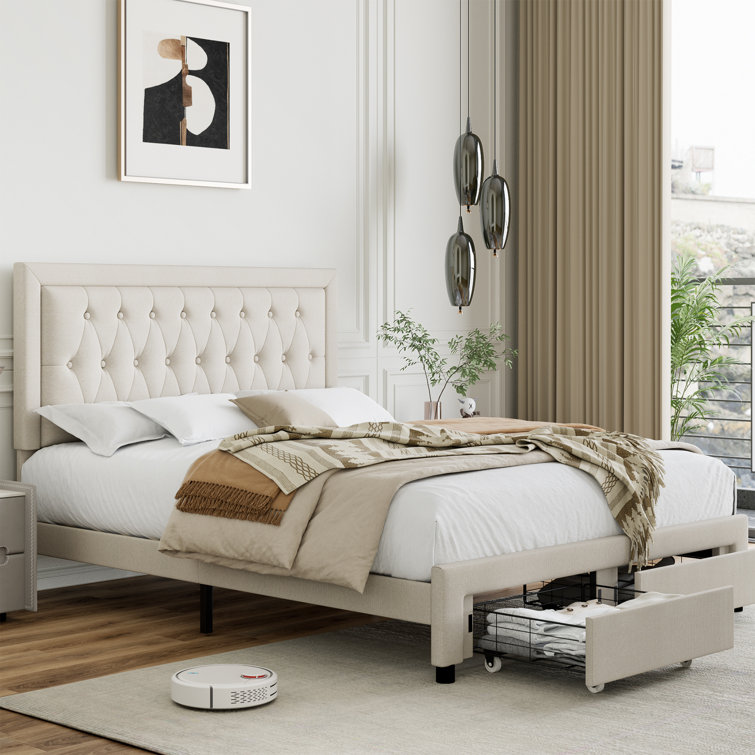 Binghamton Upholstered Platform Bed With 2 Storage Drawers - Chic Decora