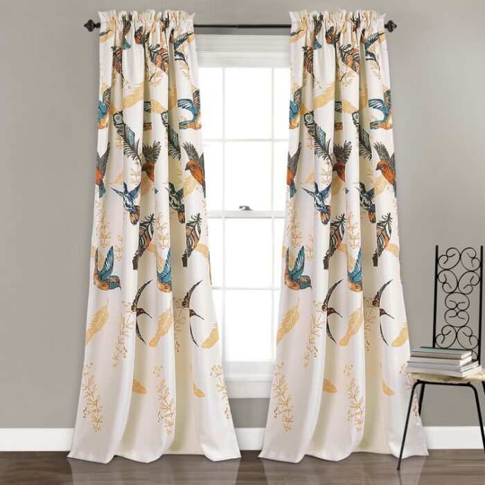 Bird Breeze Polyester Room Darkening Curtain Pair (Set of 2) - Chic Decora