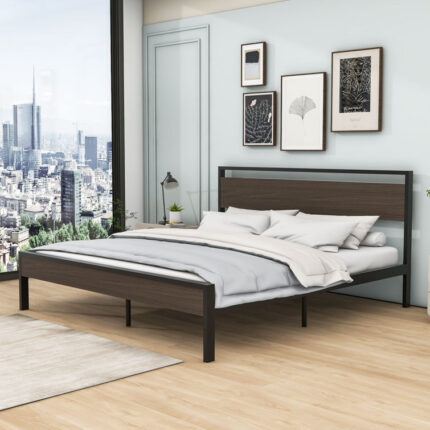 Bloomington Metal Platform Bed with Headboard - Chic Decora