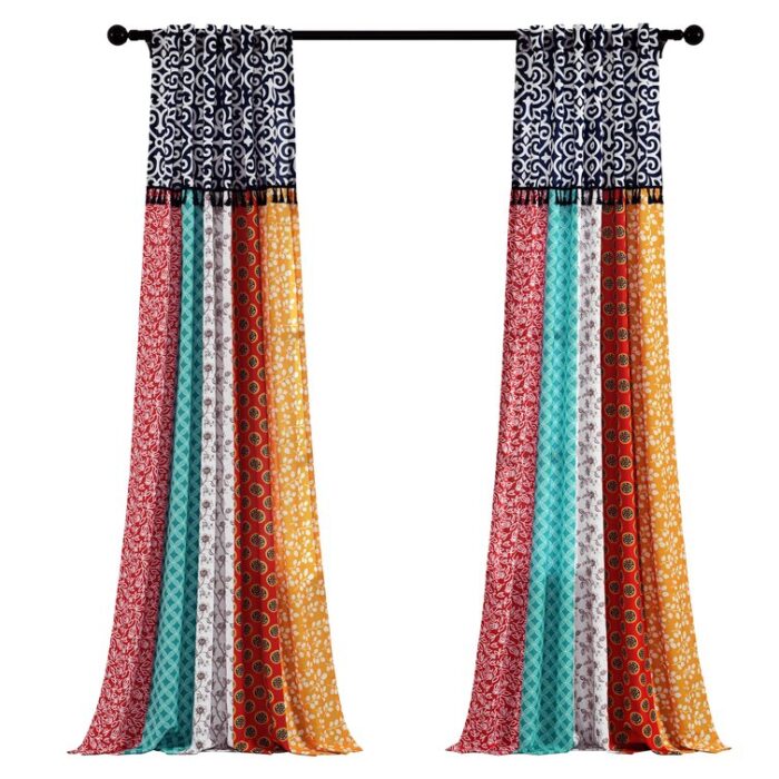 Boho Patch Polyester Semi Sheer Curtain Pair (Set of 2) - Chic Decora