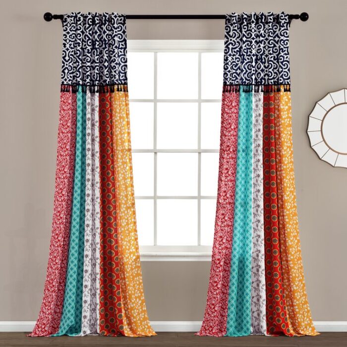 Boho Patch Polyester Semi Sheer Curtain Pair (Set of 2) - Chic Decora