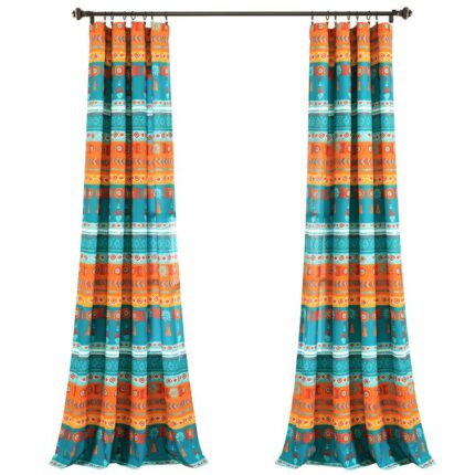 Boho Watercolor Border Polyester Semi Sheer Curtain Pair (Set of 2) - Chic Decora