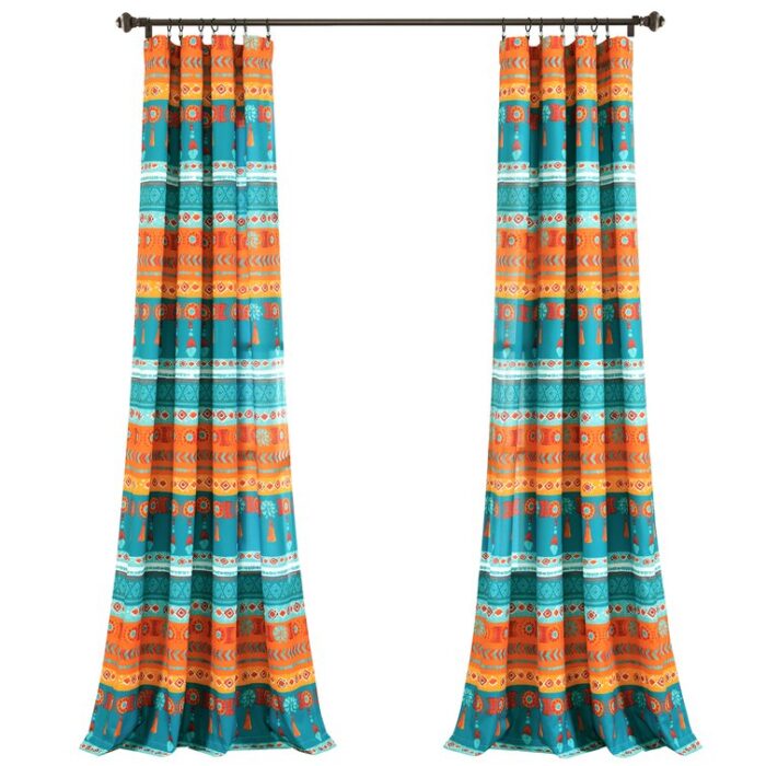 Boho Watercolor Border Polyester Semi Sheer Curtain Pair (Set of 2) - Chic Decora