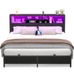 Bookcase Bed With Headboard,LED Light and Charging Station - Chic Decora