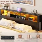 Bookcase Bed With Headboard,LED Light and Charging Station - Chic Decora