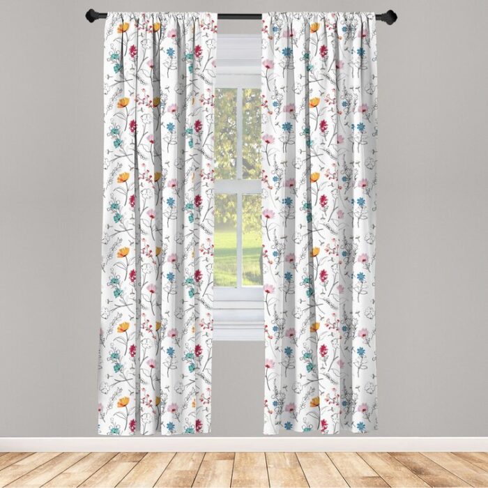 Botanical Floral Semi-Sheer Rod Pocket Curtain Panels (Set of 2) - Chic Decora