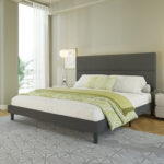 Boucle Upholstered Bed Frame With 50″ High Adjustable Headboard - Chic Decora