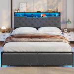 Braston Bed upholstered and metal platform bed frame - Chic Decora