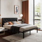 Breyonna Vegan Leather Metal Platform Bed - Chic Decora