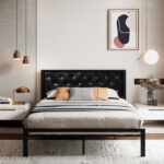 Breyonna Vegan Leather Metal Platform Bed - Chic Decora