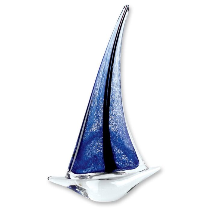 Briellah 9″ Clear and Blue Murano Glass Modern Abstract Tabletop Sculpture - Chic Decora