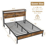 Brissac Heavy Duty Bed Frame with Charging Station, 13 Metal Slats, 9 Support Legs, Easy Assembly - Chic Decora